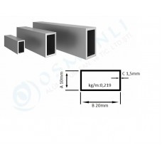 Alüminyum Kutu Profil 10mm X 20mm Et Kalınlık 1.5mm